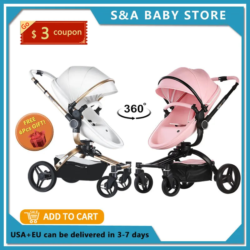 Max Aulon 3in1 Stroller 360° Rotation Pram Fast  and Free Shipping Baby Stroller 2 in 1 High land-scape Newborn Carriage on 2023